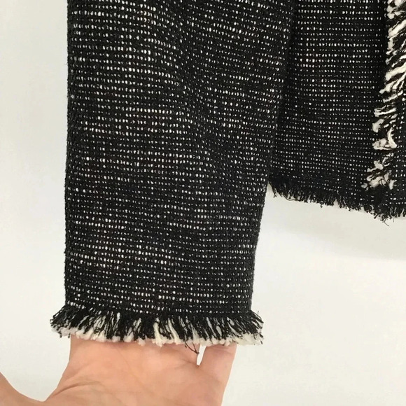 Ann Taylor Tweed Fringe Moto Style Jacket Black/White Career Casual Size Small - Picture 8 of 11